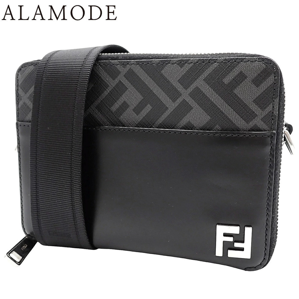Fendi Camera Bag Zucca Leather Crossbody Bag Black Gray